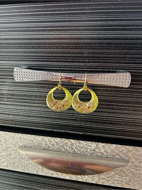 Alexis Bittar Lime Crescent Drop Earrings with Pink Crystal Accents